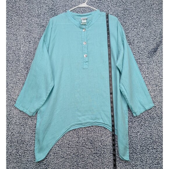Match Point 100% Linen Tunic Blouse Size M Lagenlook Peasant Boho Beachy Blue - Picture 8 of 10